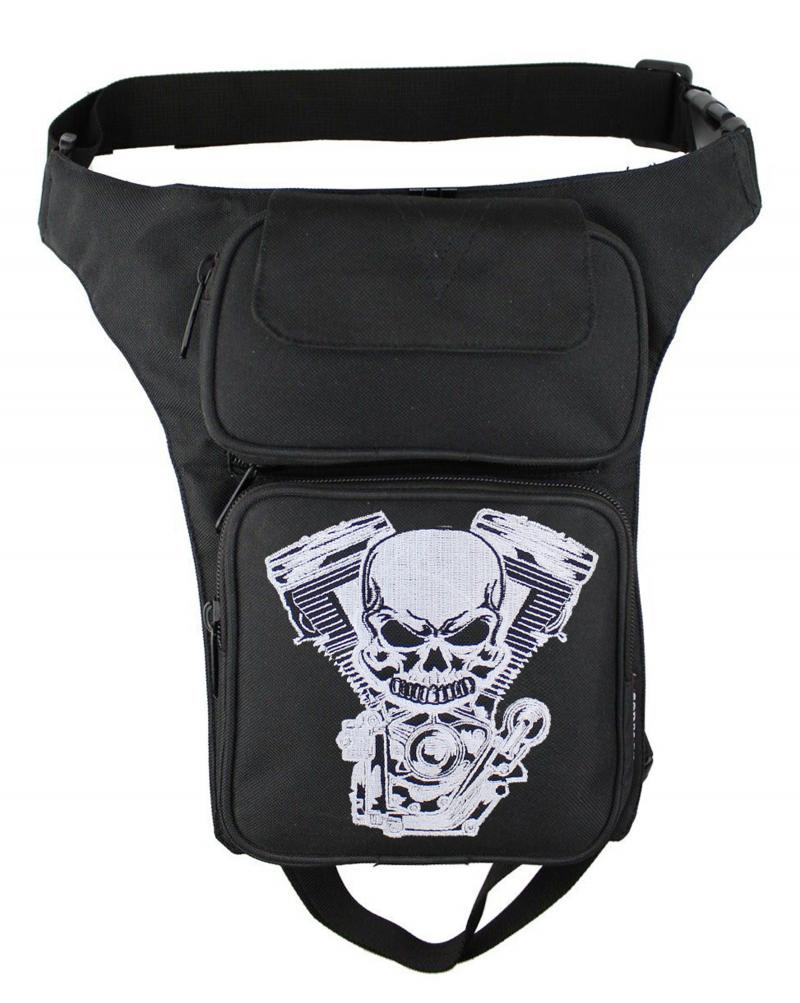 Motorrad Biker Beintasche Polyester Schwarz Skull
