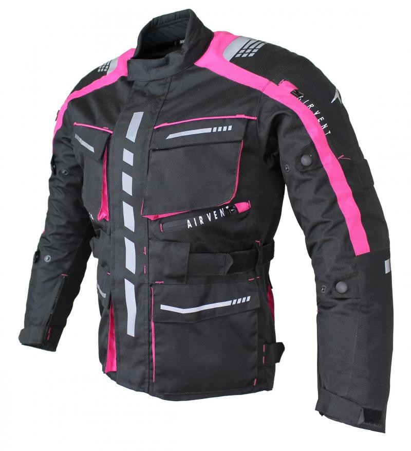 Alpha Speeds® Damen Motorradjacke Textil Jacke Bikerjacke Polyester Touring Jacke Protektoren Rosa