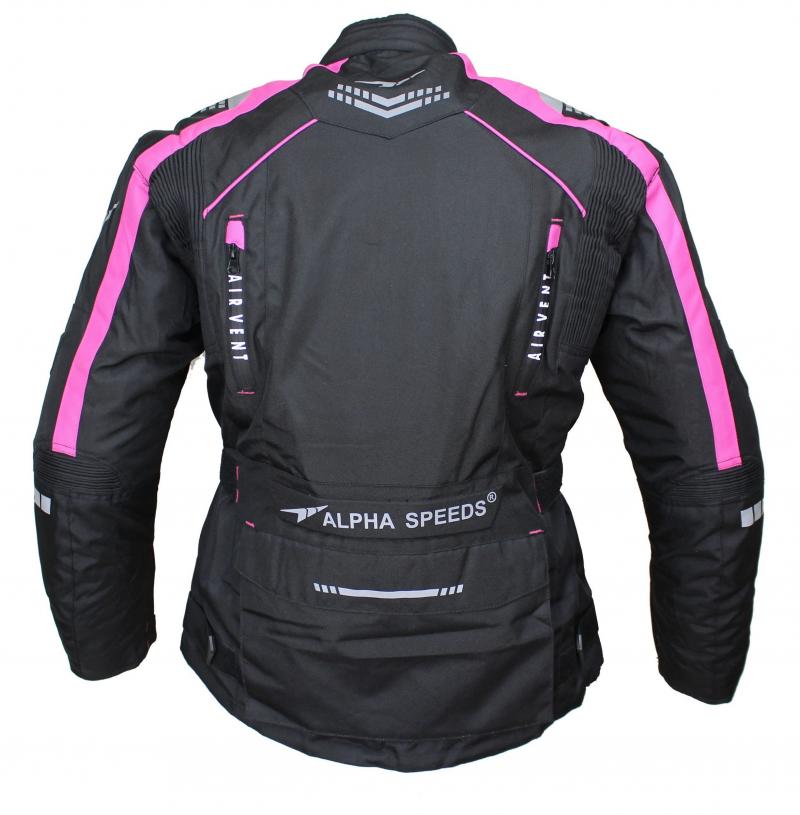 Alpha Speeds® Damen Motorradjacke Textil Jacke Bikerjacke Polyester Touring Jacke Protektoren Rosa