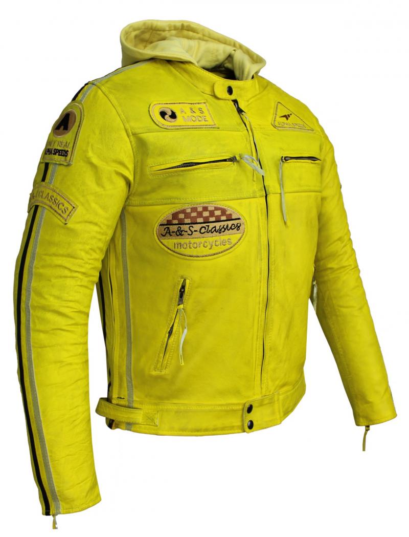 Herren Biker Lederjacke Motorrad Jacke Biker Jacke Highway 11 Gelb