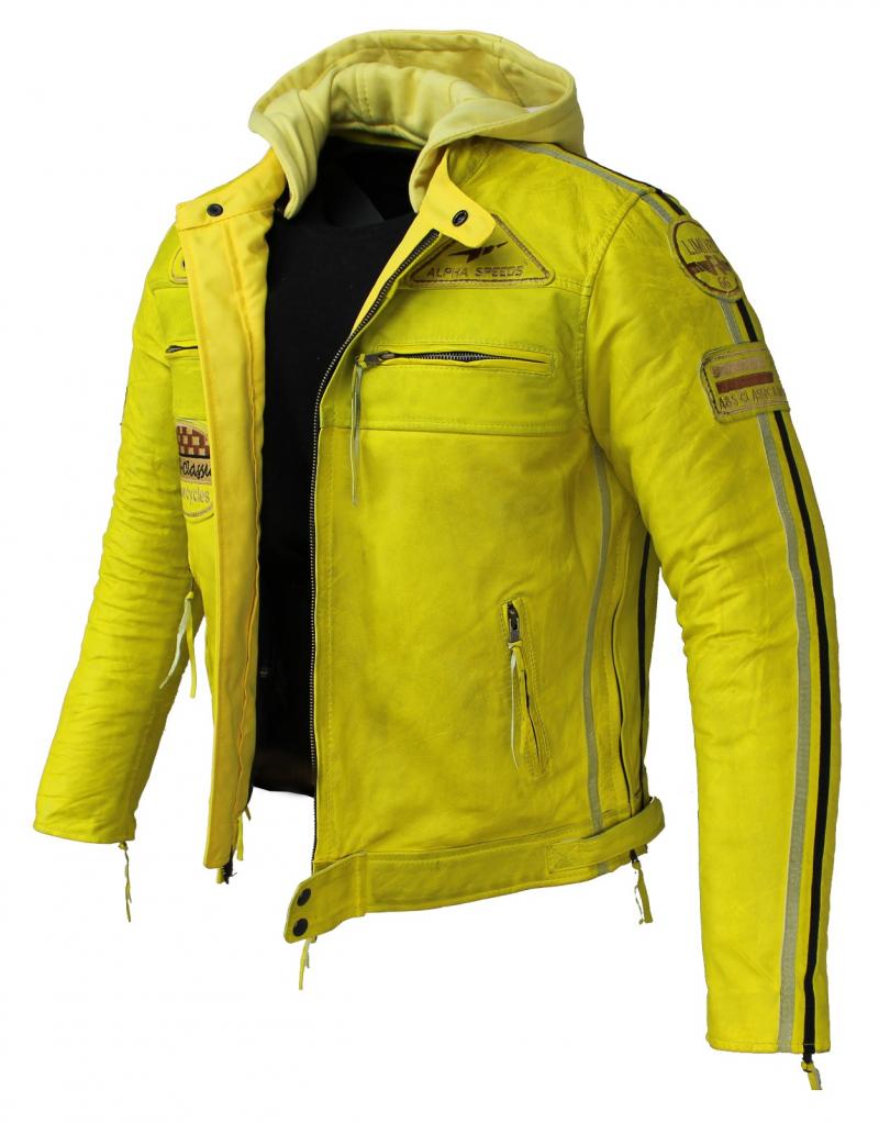 Herren Biker Lederjacke Motorrad Jacke Biker Jacke Highway 11 Gelb