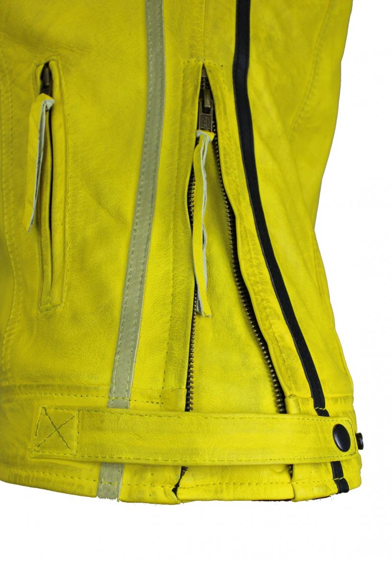Herren Biker Lederjacke Motorrad Jacke Biker Jacke Highway 11 Gelb