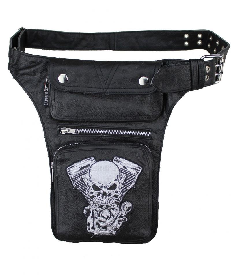 Leder Beintaschen Schwarz Skull Motor