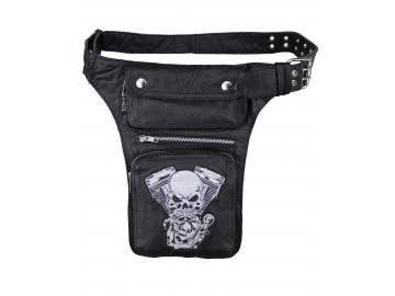 Leder Beintaschen Schwarz Skull Motor