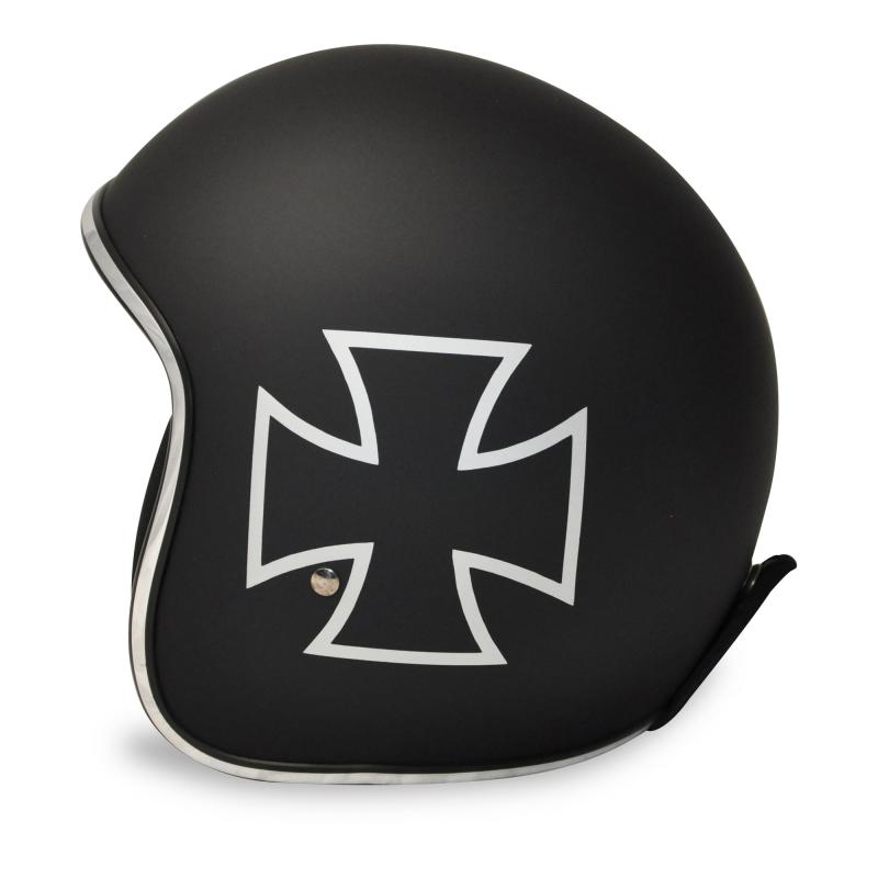 ALPHA SPEEDS Motorradhelm ATELIER — Classic Iron Cross, Jet-Helm • Fiberglas • Matt Schwarz