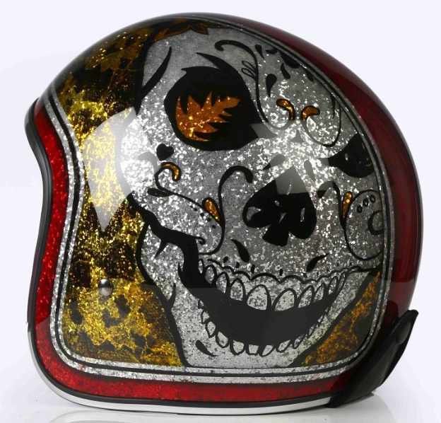 ALPHA SPEEDS Motorradhelm ATELIER — Blaze Skull Red, Jet-Helm • Fiberglas • Custom Skull Rot